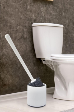 Silikon Başlıklı Klozet Fırça Takımı Yuvarlak, Klozet Banyo WC Tuvalet Temizlik Fırça Seti Beyaz