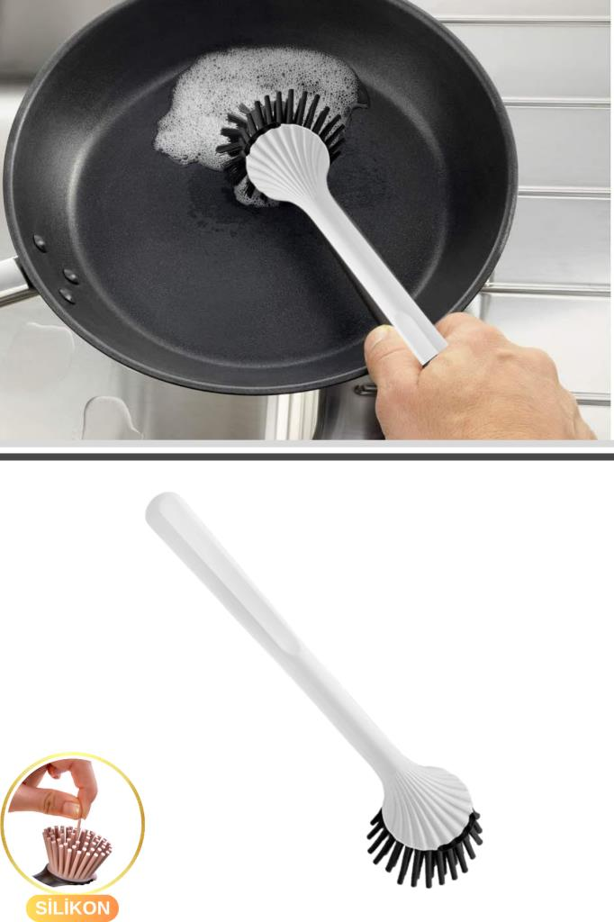 Silikon Başlıklı Fırça, Bulaşık Yıkama Lavabo Temizleme Mutfak Banyo Tezgah Temizlik Fırçası