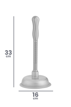Battal Vantuz Pompa Gri, Mutfak Banyo Lavabo Küvet WC Tuvalet Gider Açıcı Büyük El Pompası 16x33cm
