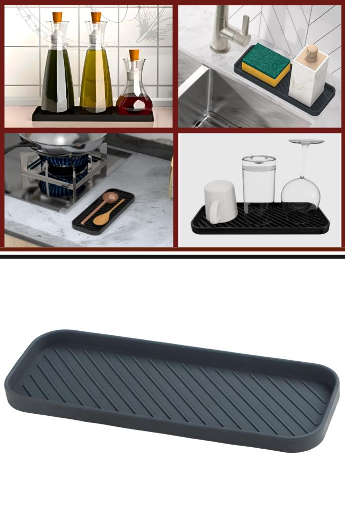 Silikon Çok Amaçlı Tezgah Üstü Altlık, Yağdanlık Sabunluk Sünger Kepçe Kaşık Matı Lavabo Tepsisi