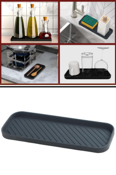Silikon Çok Amaçlı Tezgah Üstü Altlık, Yağdanlık Sabunluk Sünger Kepçe Kaşık Matı Lavabo Tepsisi