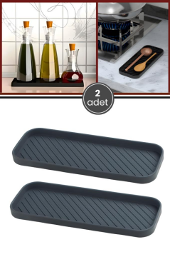 2 Adet Silikon Tezgah Üstü Altlık, Yağdanlık Sirkelik Sabunluk Altlığı + Kepçe Kaşık Matı 2’li Set