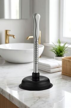 Battal Vantuz Pompa Siyah, Mutfak Banyo Lavabo Küvet WC Tuvalet Gider Açıcı Büyük El Pompası 16x33cm