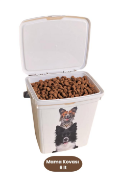 2’li Evcil Hayvan Mama Kovası Seti, 2 Adet Kapaklı Kulplu Kedi Köpek Mama Saklama Kabı Kutusu 6lt