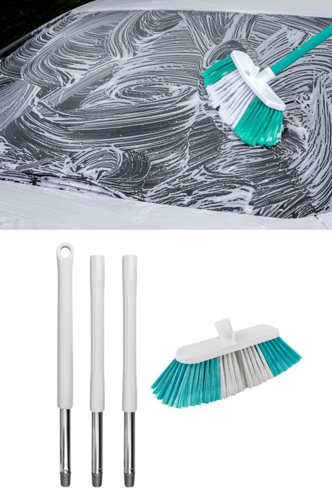 Flora Saplı Oto Fırçası Seti, Araba Otomobil Yıkama Fırça Seti, 3 Parçalı Sap 115 cm ve Oto Fırça 20 cm Beyaz