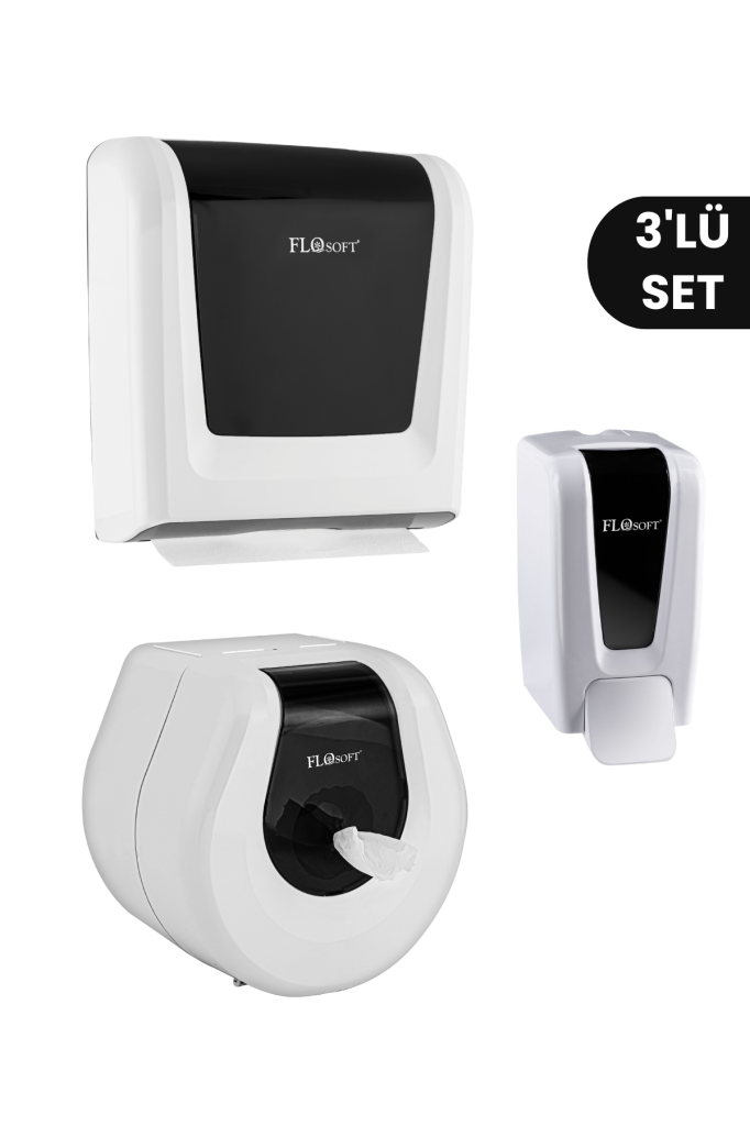 Flosoft 3'lü Hijyen Seti, F069 WC Kağıt Verici + F114 Z Katlamalı Havluluk + F248 ml Sıvı Sabunluk