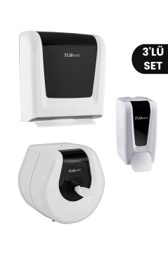 Flosoft 3'lü Hijyen Seti, F069 WC Kağıt Verici + F114 Z Katlamalı Havluluk + F248 ml Sıvı Sabunluk