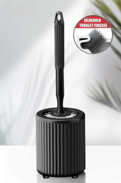 Flora Yuvarlak Silikon Tuvalet Fırçalık, Klozet Banyo Pratik Silikon WC Temizlik Fırçası Siyah