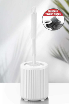 Flora Yuvarlak Silikon Tuvalet Fırçalık, Klozet Banyo Pratik Silikon WC Temizlik Fırçası Beyaz