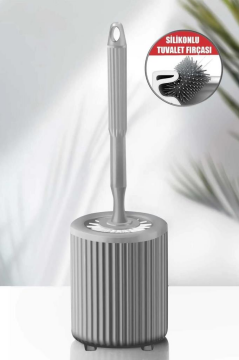 Flora Yuvarlak Silikon Tuvalet Fırçalık, Klozet Banyo Pratik Silikon WC Temizlik Fırçası Gri