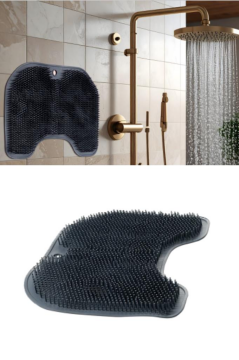 Vantuzlu Sırt ve Ayak Duş Matı, Banyo Duş Küvet İçi Kaymaz Tabanlı Ovma Yıkama Temizleme Matı Gri