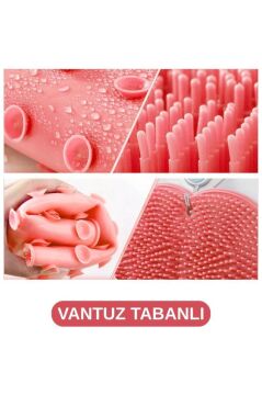 Teddy Sırt ve Ayak Masaj Duş Matı, Banyo Küvet Vantuz Kaymaz Tabanlı Ovma Yıkama Temizleme Matı Pembe