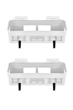 2 Adet Yapışkanlı Plastik Raf, Delme Vida Gerektirmeyen Banyo Duş Şampuan Mutfak Baharat Rafı Beyaz