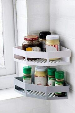 2 Adet Yapışkanlı Köşeli Raf, Vidalama Gerektirmeyen Banyo Duş Şampuan Mutfak Baharat Rafı Beyaz